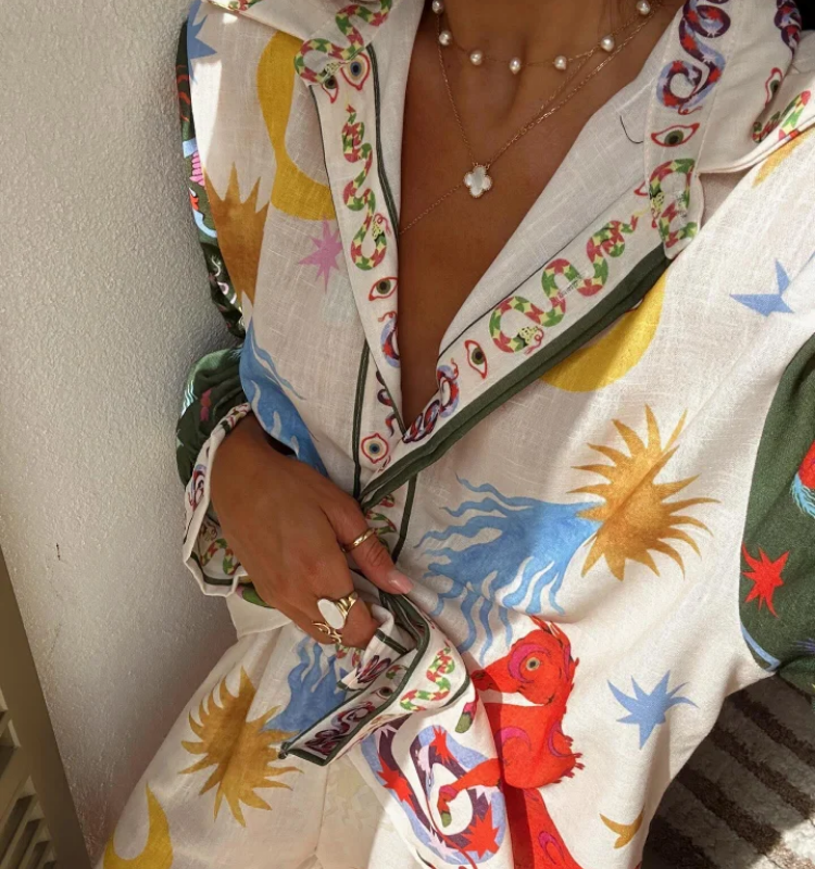 Graffiti Printed Long Sleeve Shirt and Pants Set