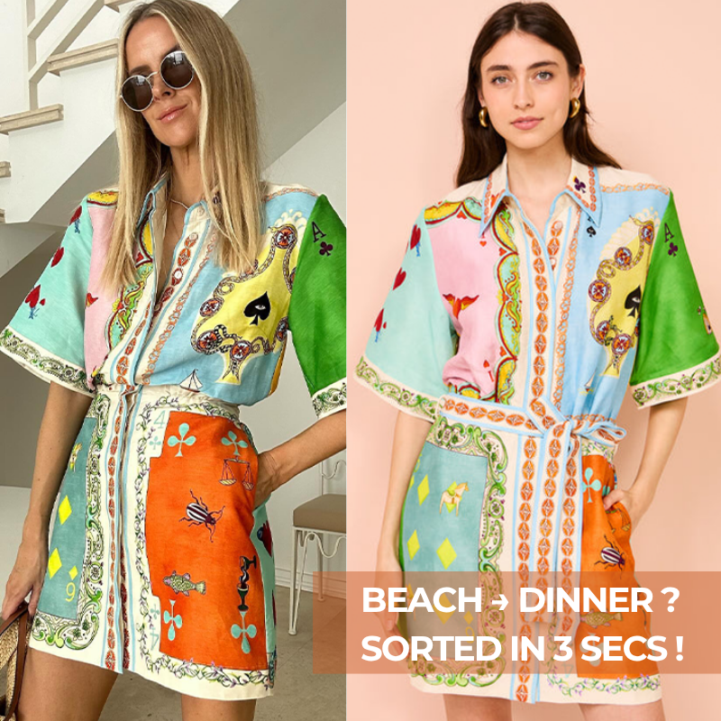 Short Sleeve Color Block Printed Mini Dress