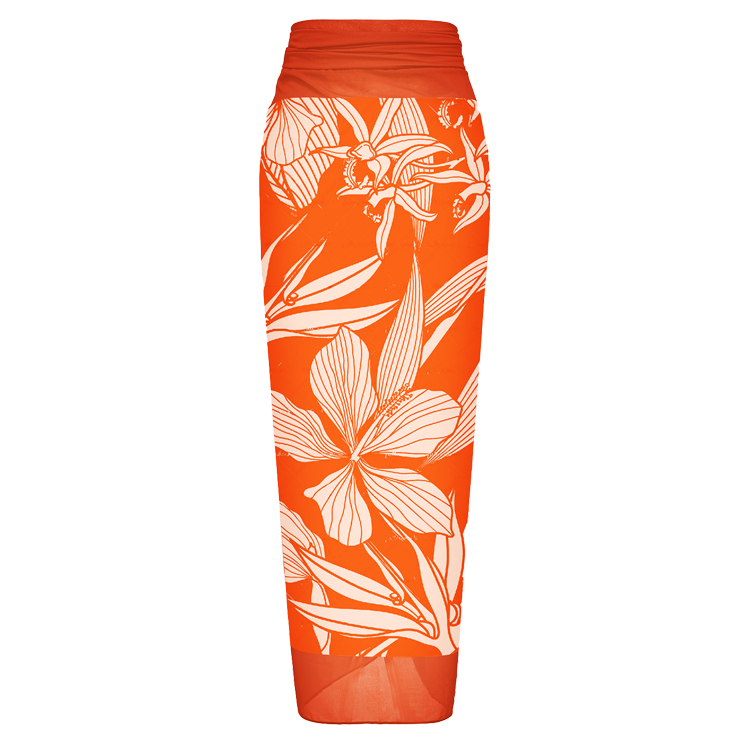 Tie Shoulder Orange Print One Piece Swimsuit and Sarong Flaxmaker