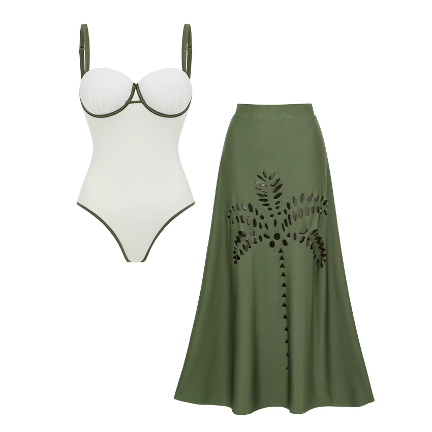 Color Block Laser Cutting Flower Hollow Swimsuit Set(s)