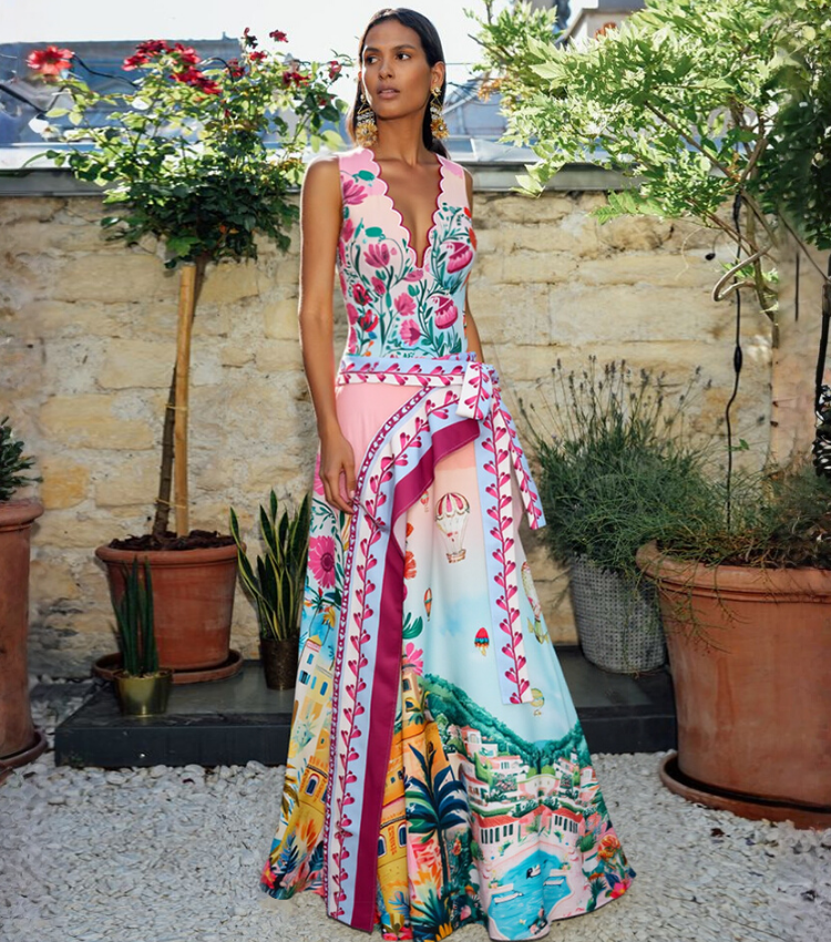 Scallop Cut Neck One Piece Swimsuit and Skirt