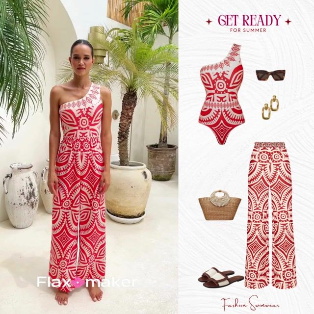 One Shoulder One Piece Swimsuit and Pants Flaxmaker