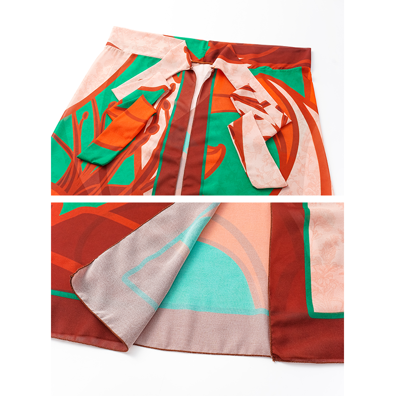 V Neck Ruffle Pattern Print One Piece Swimsuit and Sarong