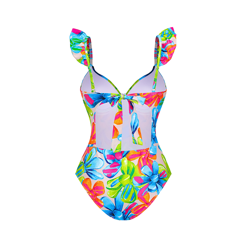 Plus Size Floral Printed One Piece Swimsuit and Skirt