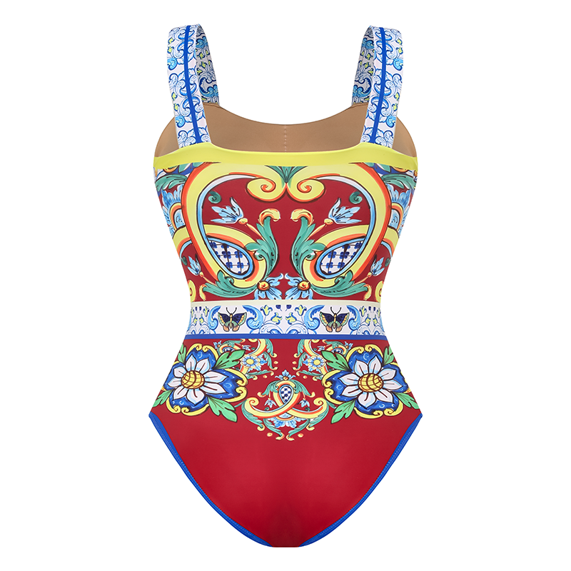 Sling Printed One Piece Swimsuit and Skirt Flaxmaker