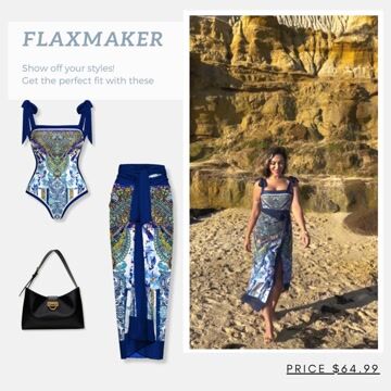 Reversible Tie-shoulder One Piece Swimsuit and Sarong Flaxmaker