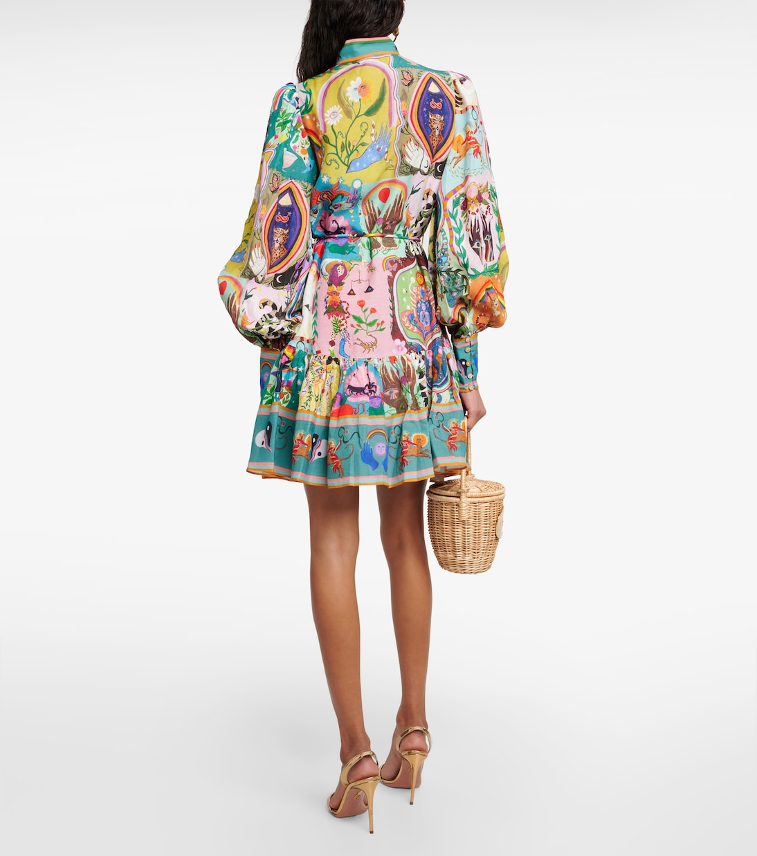 Lace up Printed Lantern Long Sleeve Mini Dress