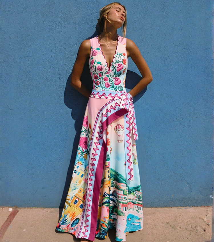 Scallop Cut Neck One Piece Swimsuit and Skirt