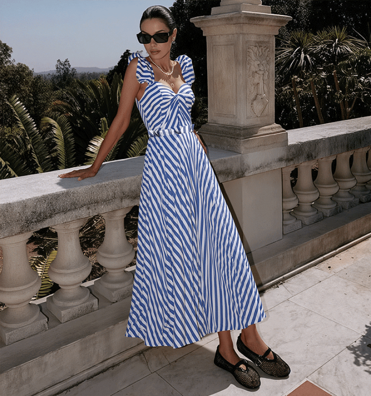 Ruffle Striped Print One Piece Swimsuit and Skirt