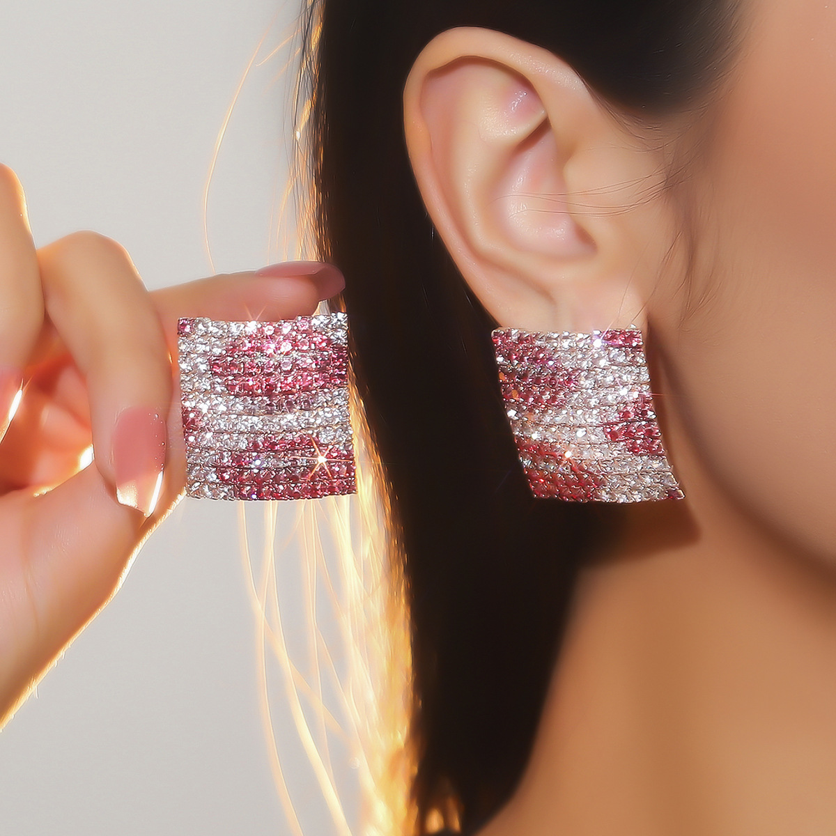 Square Rhinestone Stud Earrings