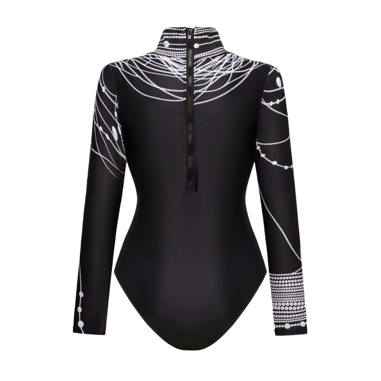 Long-Sleeved Pearl Print Surfing One Piece Swimsuit and Sarong