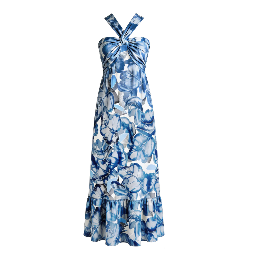 [Copy]Navy Floral Wrap Midi Dress