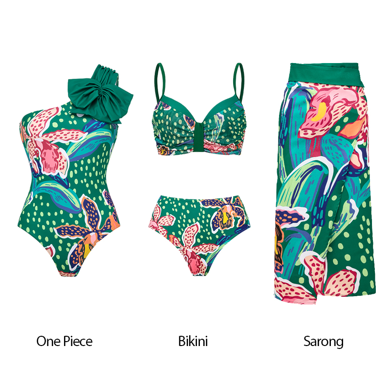 Printed Bikini Swimsuit and Sarong Flaxmaker