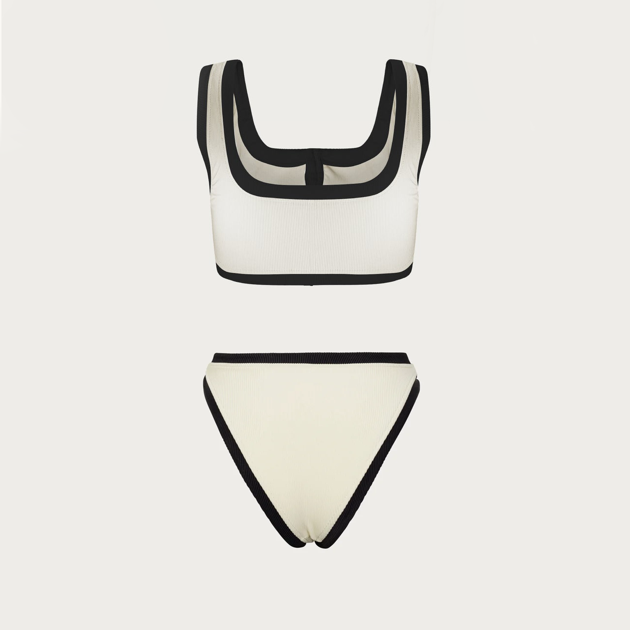 Button Detail Black and White High Waist Bikini Swimsuit Flaxmaker