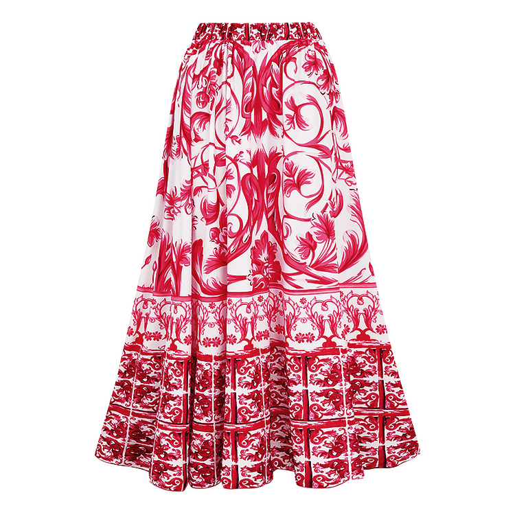 Baroco Style Printed One Piece Swimsuit and Skirt Flaxmaker