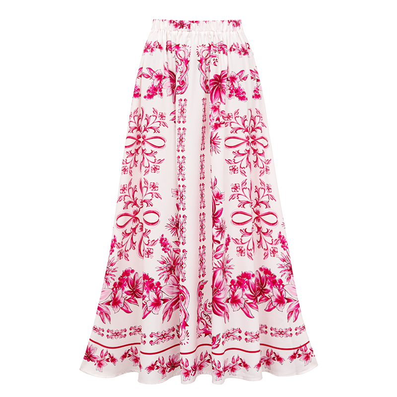 Ruffle Cut Out Lily and Majolica Series Pattern Print One Piece Swimsuit and Skirt or Pants