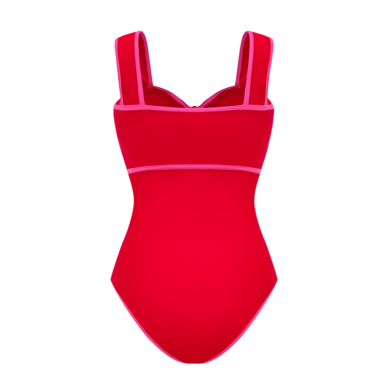 Bow Front Cut Out Color Block One Piece Swimsuit and Skirt Flaxmaker