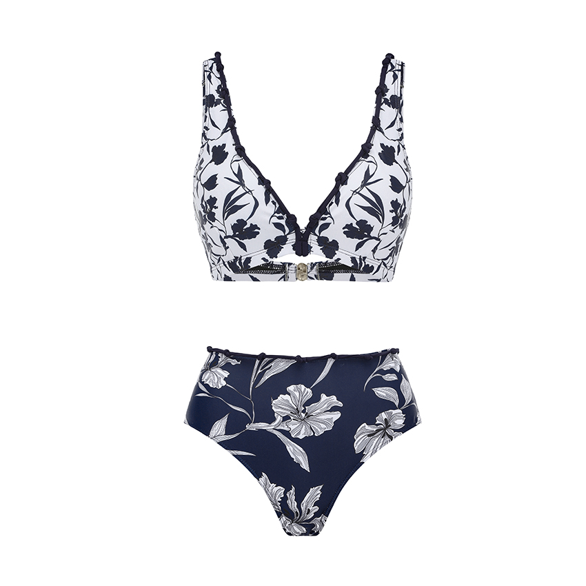 [Copy][Copy][Copy][Copy]V Neck Ruffle Green Retro Printed Swimsuit Set(s)