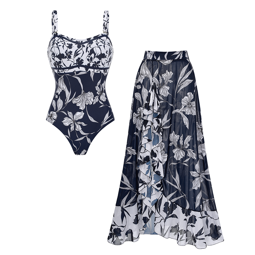 [Copy][Copy]V Neck Ruffle Green Retro Printed Swimsuit Set(s)
