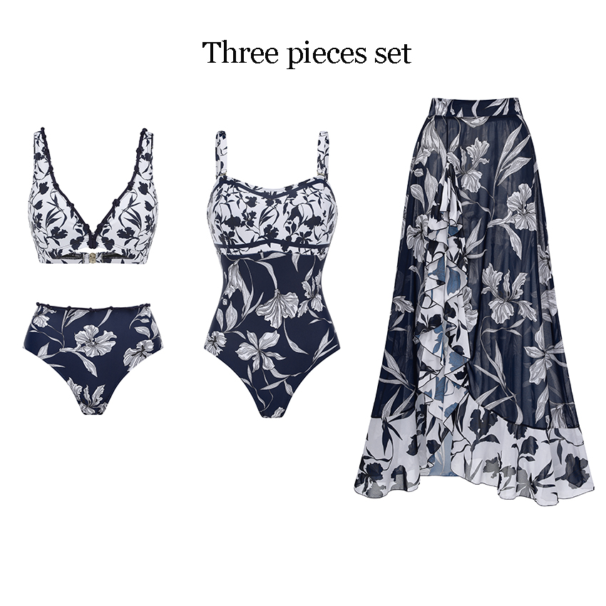 [Copy][Copy]V Neck Ruffle Green Retro Printed Swimsuit Set(s)