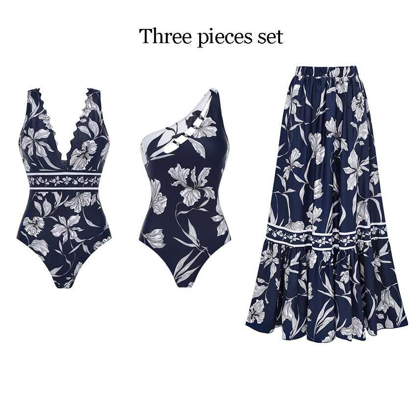 [Copy][Copy][Copy]V Neck Ruffle Green Retro Printed Swimsuit Set(s)
