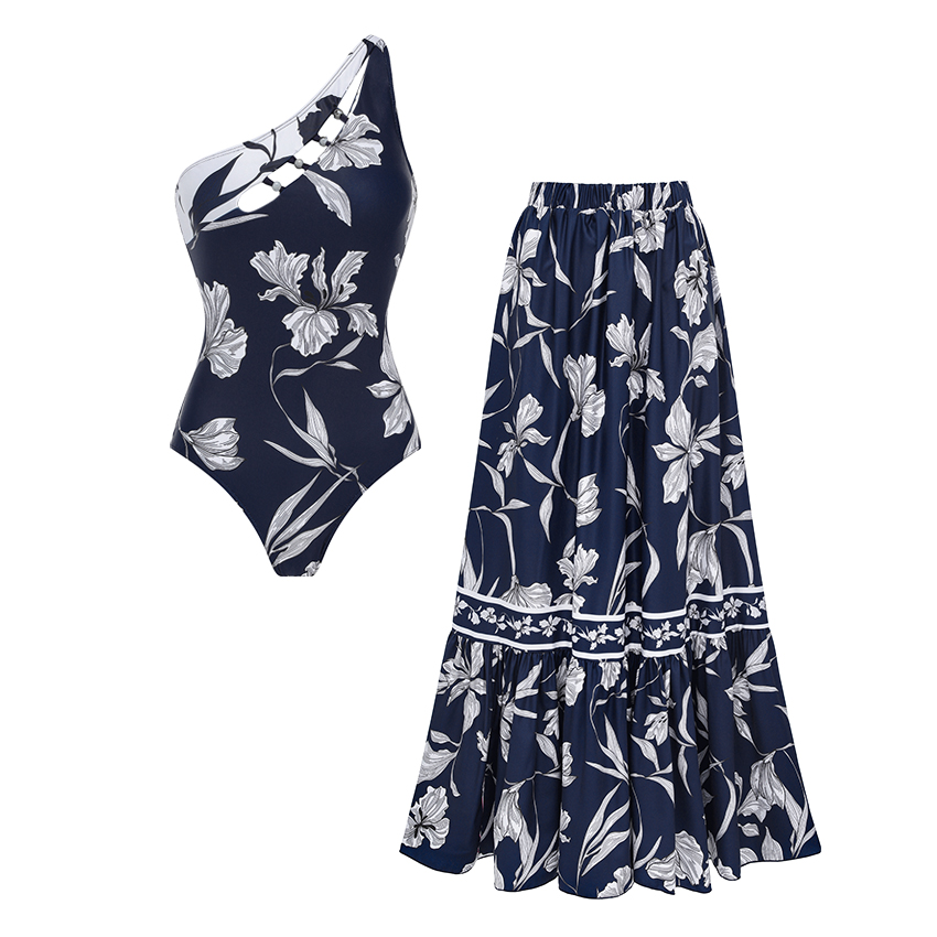 [Copy][Copy][Copy]V Neck Ruffle Green Retro Printed Swimsuit Set(s)