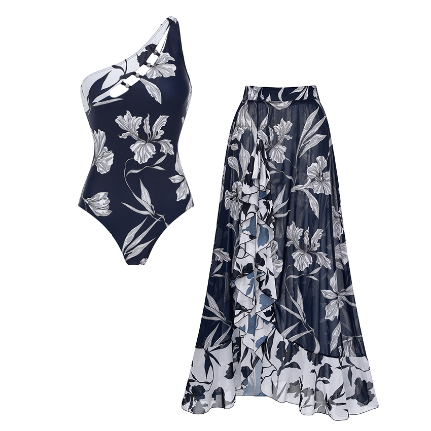 [Copy][Copy][Copy]V Neck Ruffle Green Retro Printed Swimsuit Set(s)