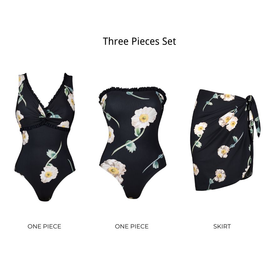 V Neck Frilled Printed Swimsuit Set(s)