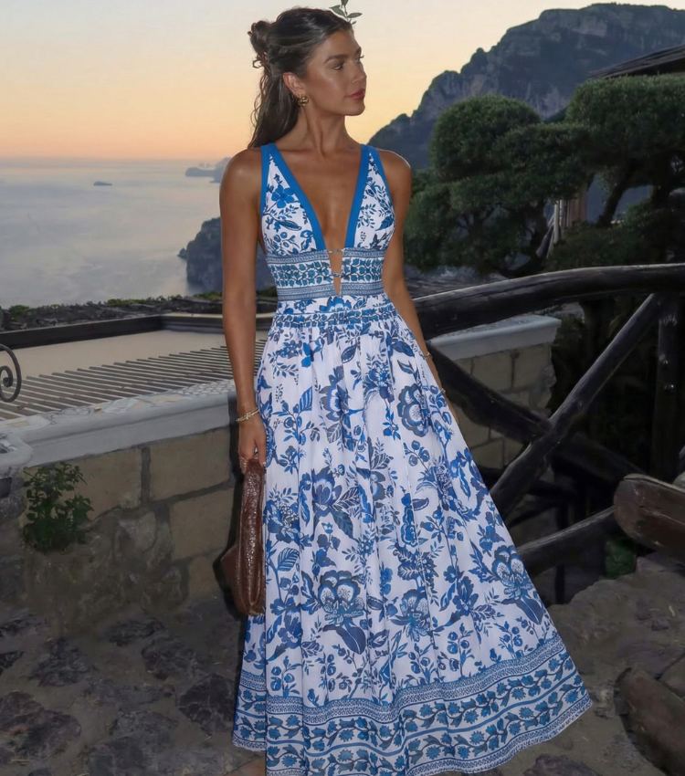 Blue and white Porcelain Print Swimsuit Set(s)