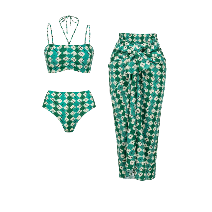 [Copy]Green Checkered Print Swimsuit Set(s)