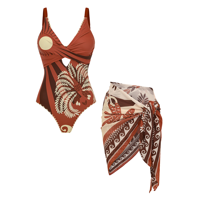 V Neck Printed Cut Out Swimsuit Set(s)