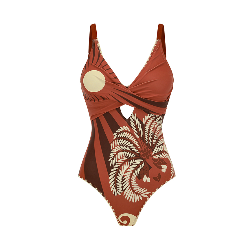 V Neck Printed Cut Out Swimsuit Set(s)