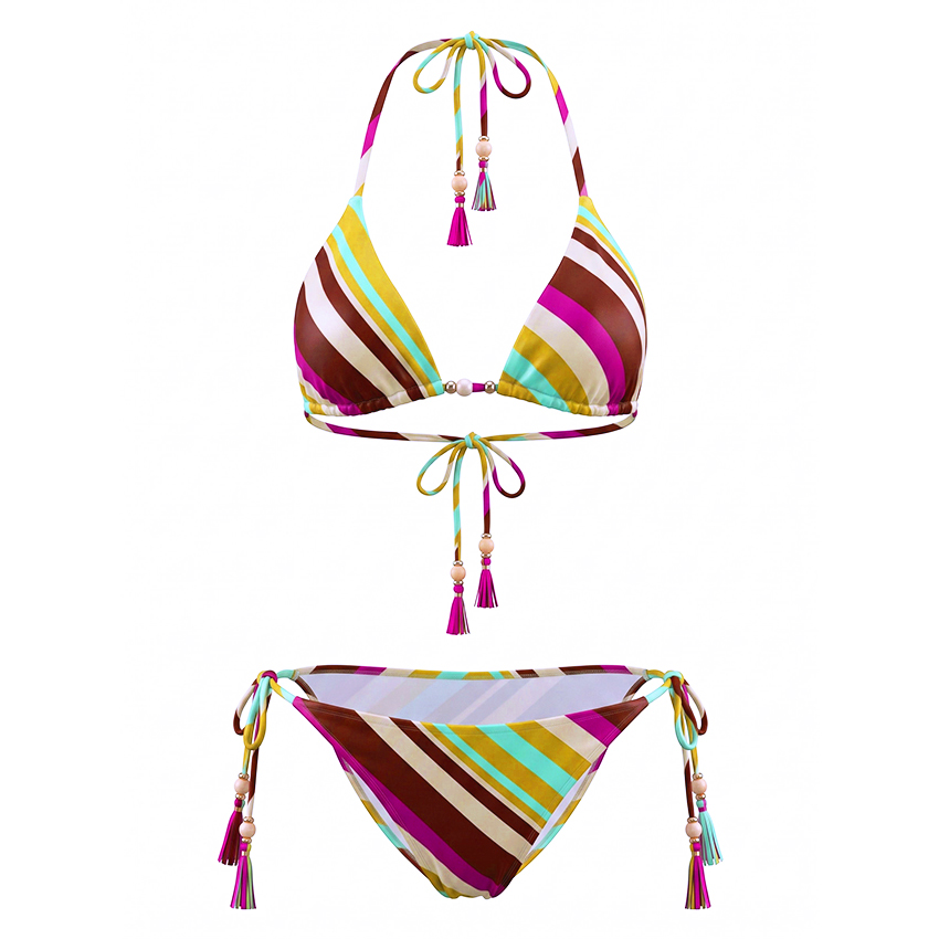 Sexy Colorful Striped Print Bikini Swimsuit Set(s)