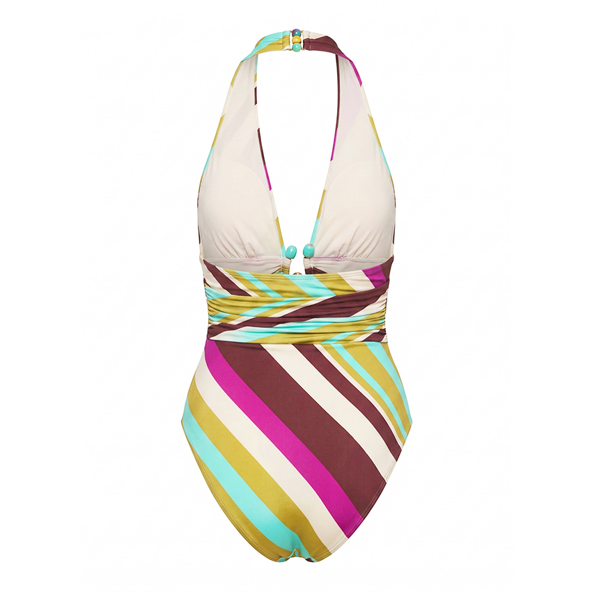 Halter Neck Colorful Striped Print Swimsuit Set(s)