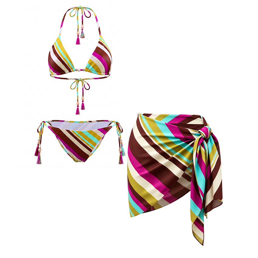 Sexy Colorful Striped Print Bikini Swimsuit Set(s)
