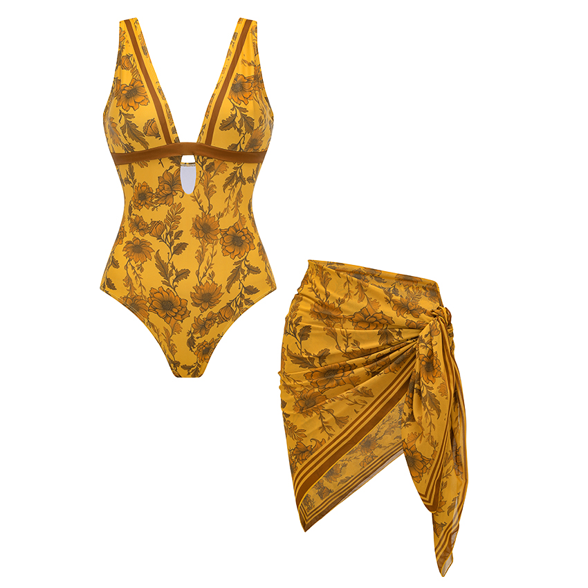 [Copy][Copy][Copy][Copy][Copy]V Neck Ruffle Green Retro Printed Swimsuit Set(s)