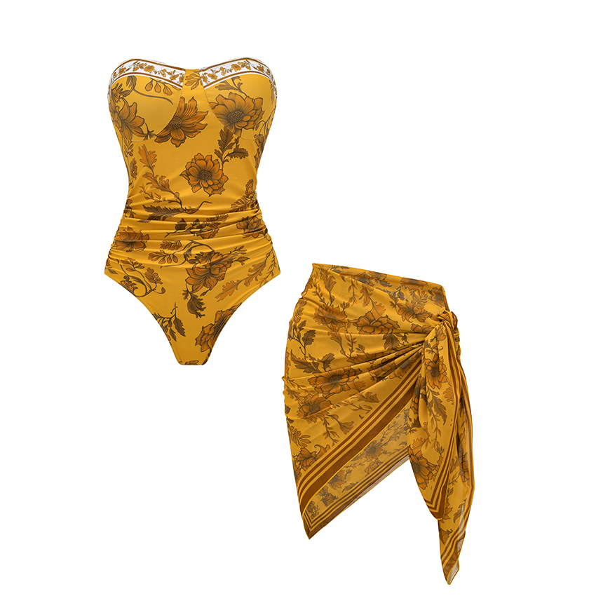[Copy][Copy][Copy][Copy][Copy][Copy]V Neck Ruffle Green Retro Printed Swimsuit Set(s)