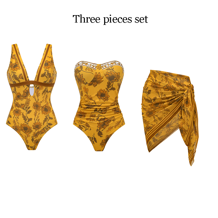 [Copy][Copy][Copy][Copy][Copy][Copy]V Neck Ruffle Green Retro Printed Swimsuit Set(s)
