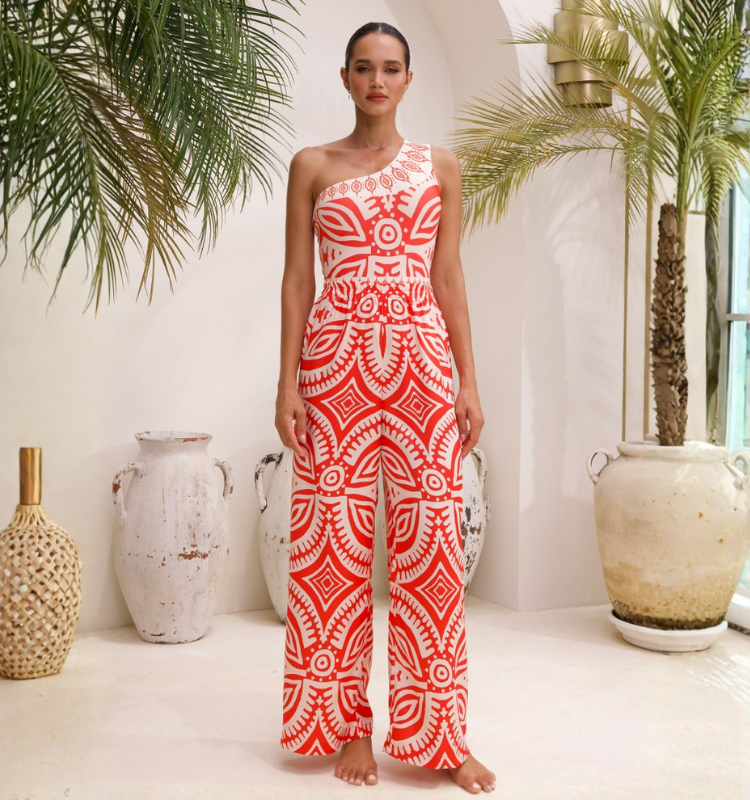 One Shoulder One Piece Swimsuit and Pants Flaxmaker