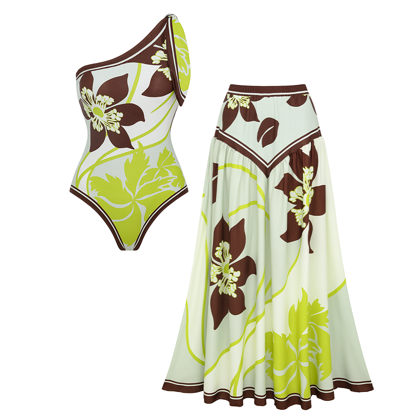 [Copy][Copy]Ruffle Medium Blue Flowera Print Swimsuit Set(s)