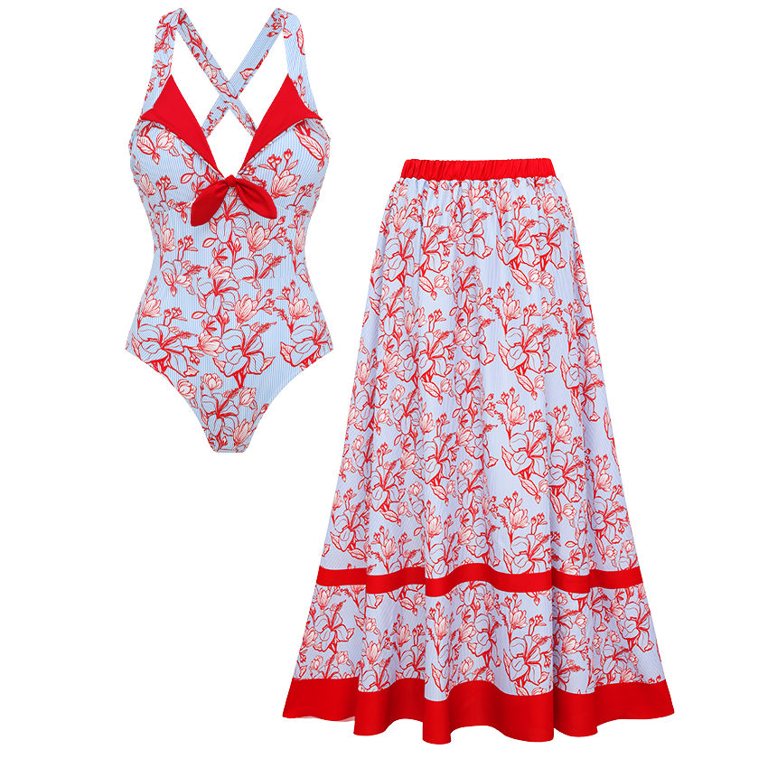 [Copy][Copy][Copy][Copy]Ruffle Medium Blue Flowera Print Swimsuit Set(s)