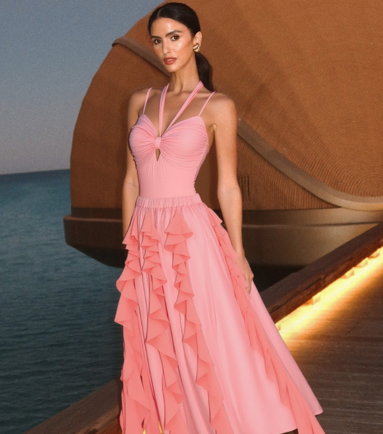 Rosy Brown Ruched 3D flowers Swimsuit Set(s)