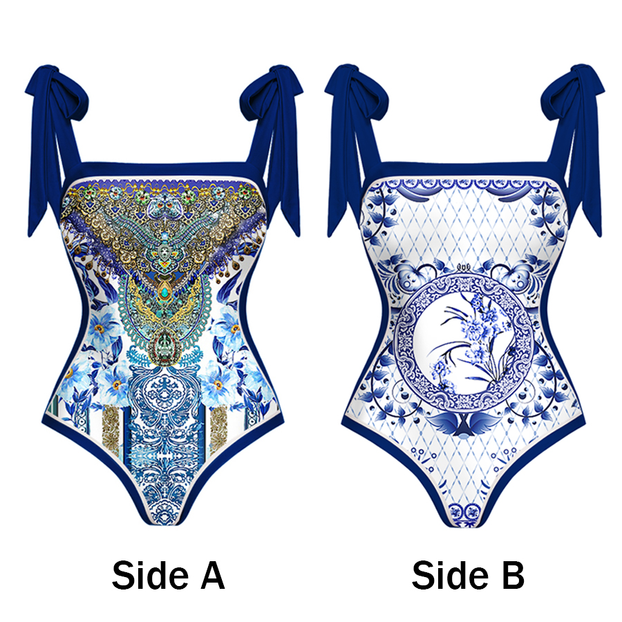 Reversible Tie-shoulder One Piece Swimsuit and Sarong Flaxmaker