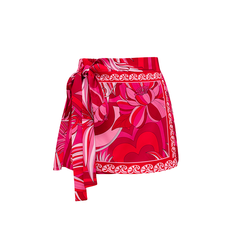 Ruffle V Neck Tie Bow Printed Strappy Bikini Swimsuit and  Sarong or Shorts