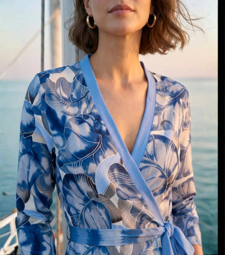 [Copy][Copy][Copy]Navy Floral Wrap Midi Dress