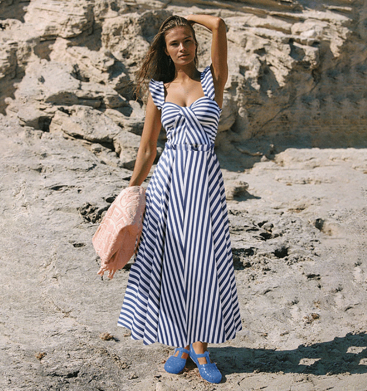 Ruffle Striped Print One Piece Swimsuit and Skirt