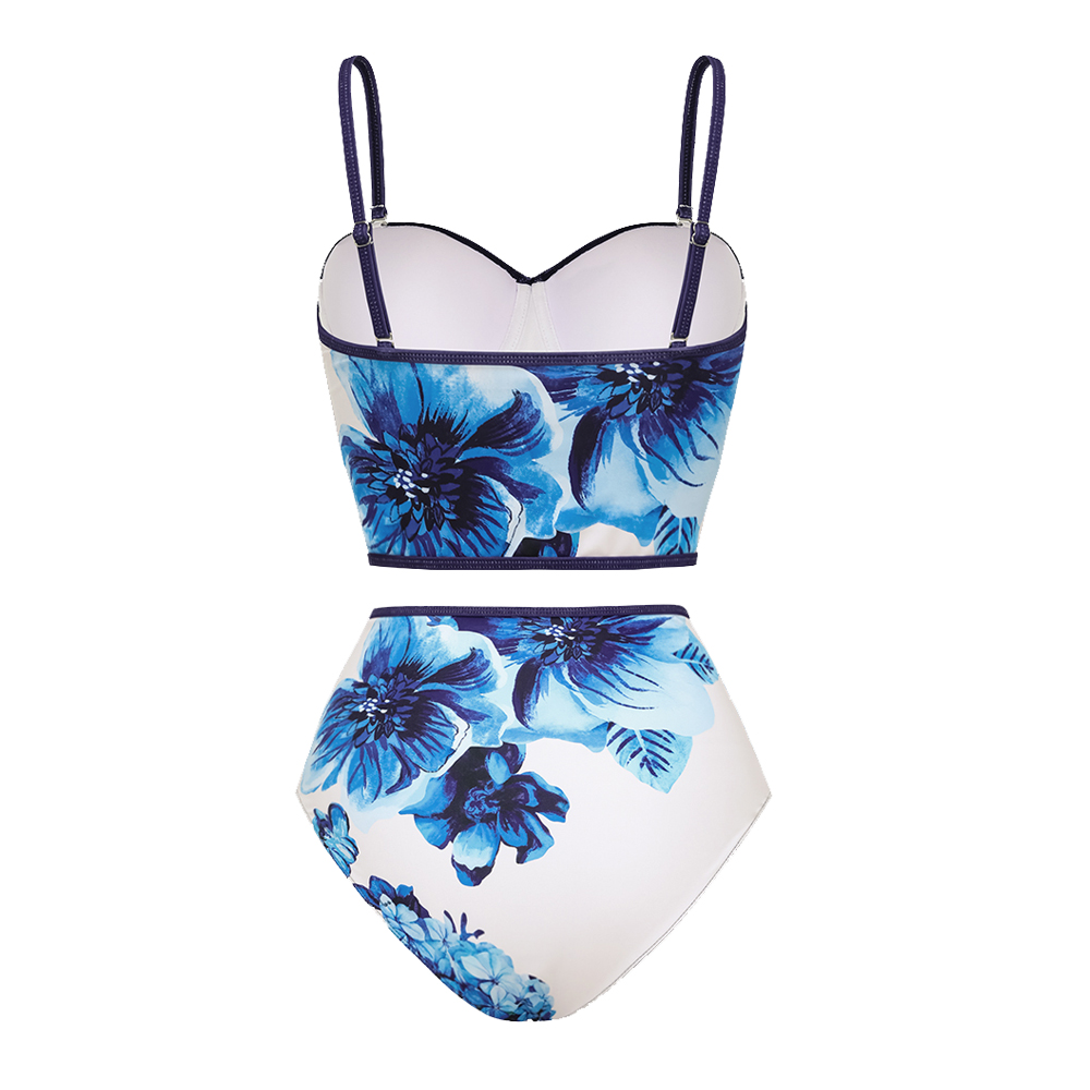 Floral Series Pattern Print Bikini Swimsuit and Skirt