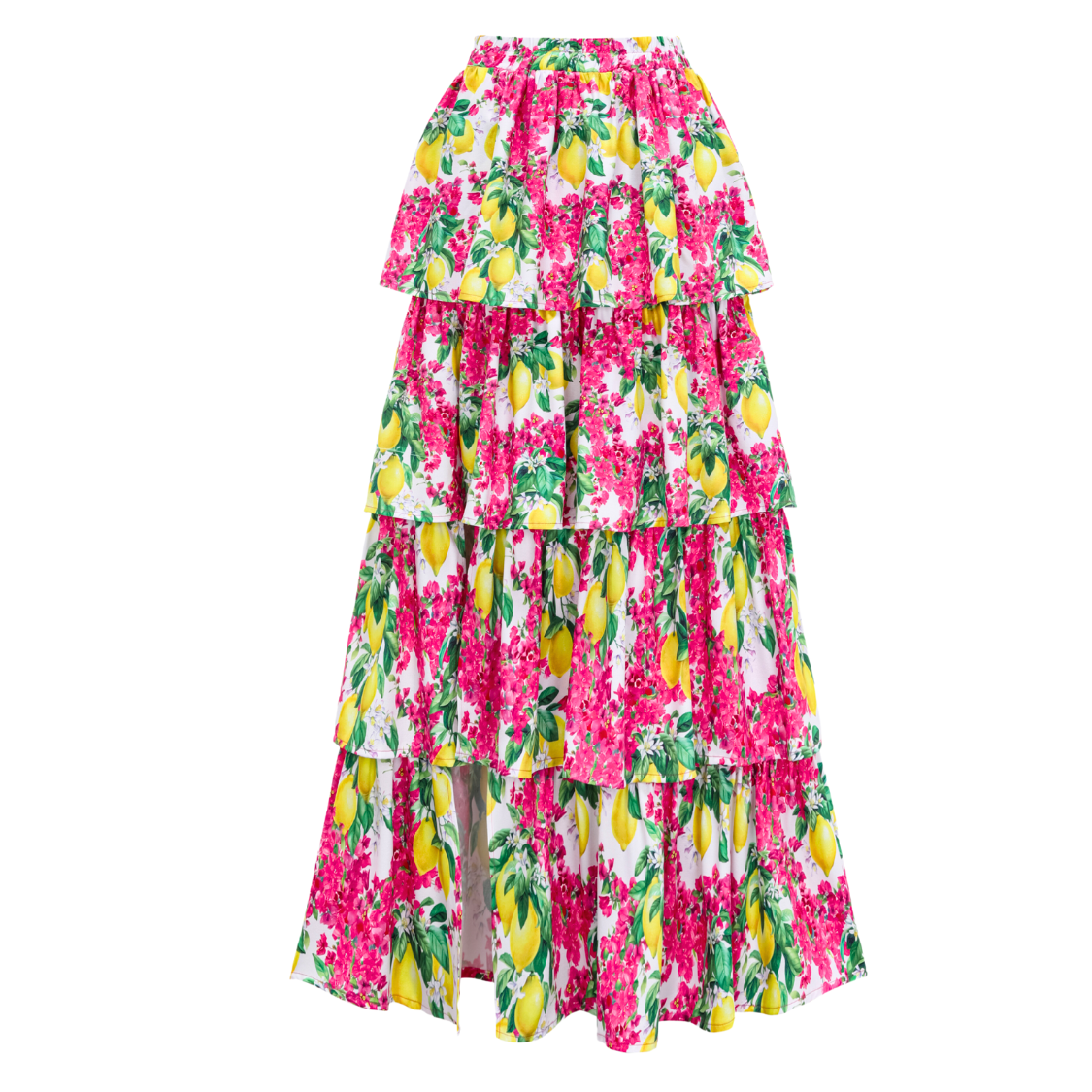 Ruffled Lemon Floral Print One Piece Swimsuit and Tiered Skirt