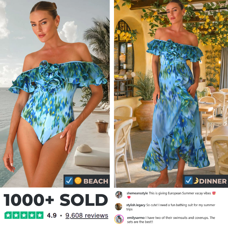 Removable Shoulder Strap Off Shoulder Ruffle Abstract Pattern Print One piece Swimsuit and Skirt