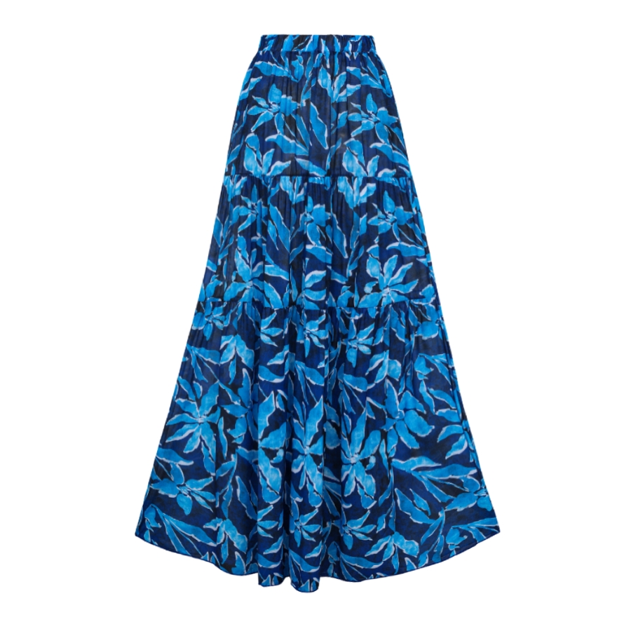 Long-sleeved Back-Tie Design Printed Bikini Swimsuit and Skirt